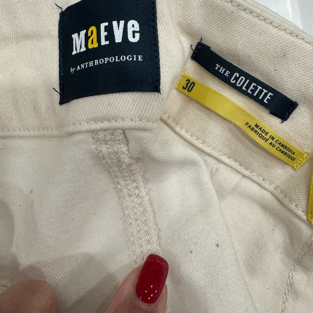Maeve Colette Flower Embroidered denim Twill Wide leg Jeans Off White Size 30 - Picture 10 of 12